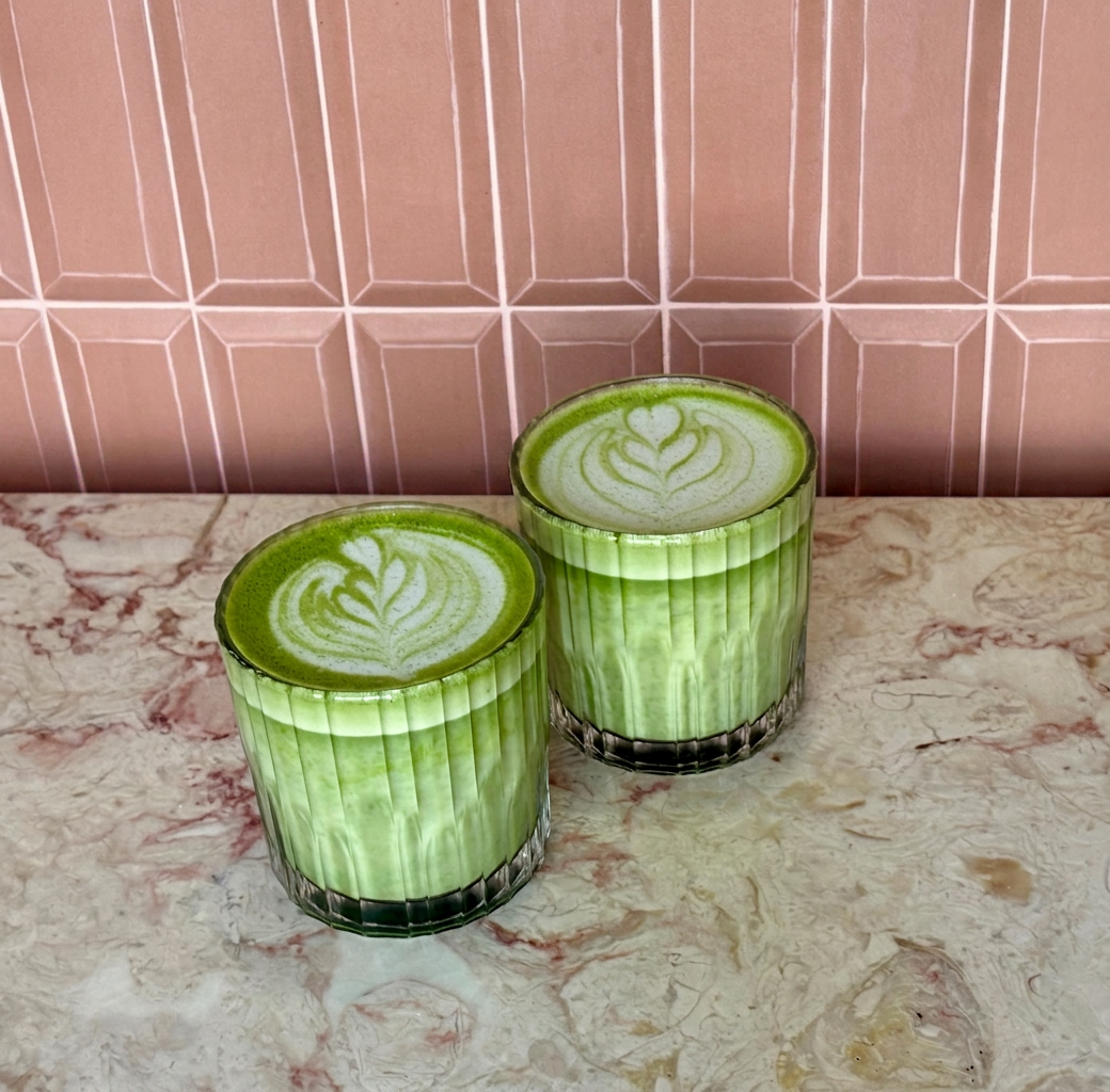 Kossie's matcha latte with rosetta art